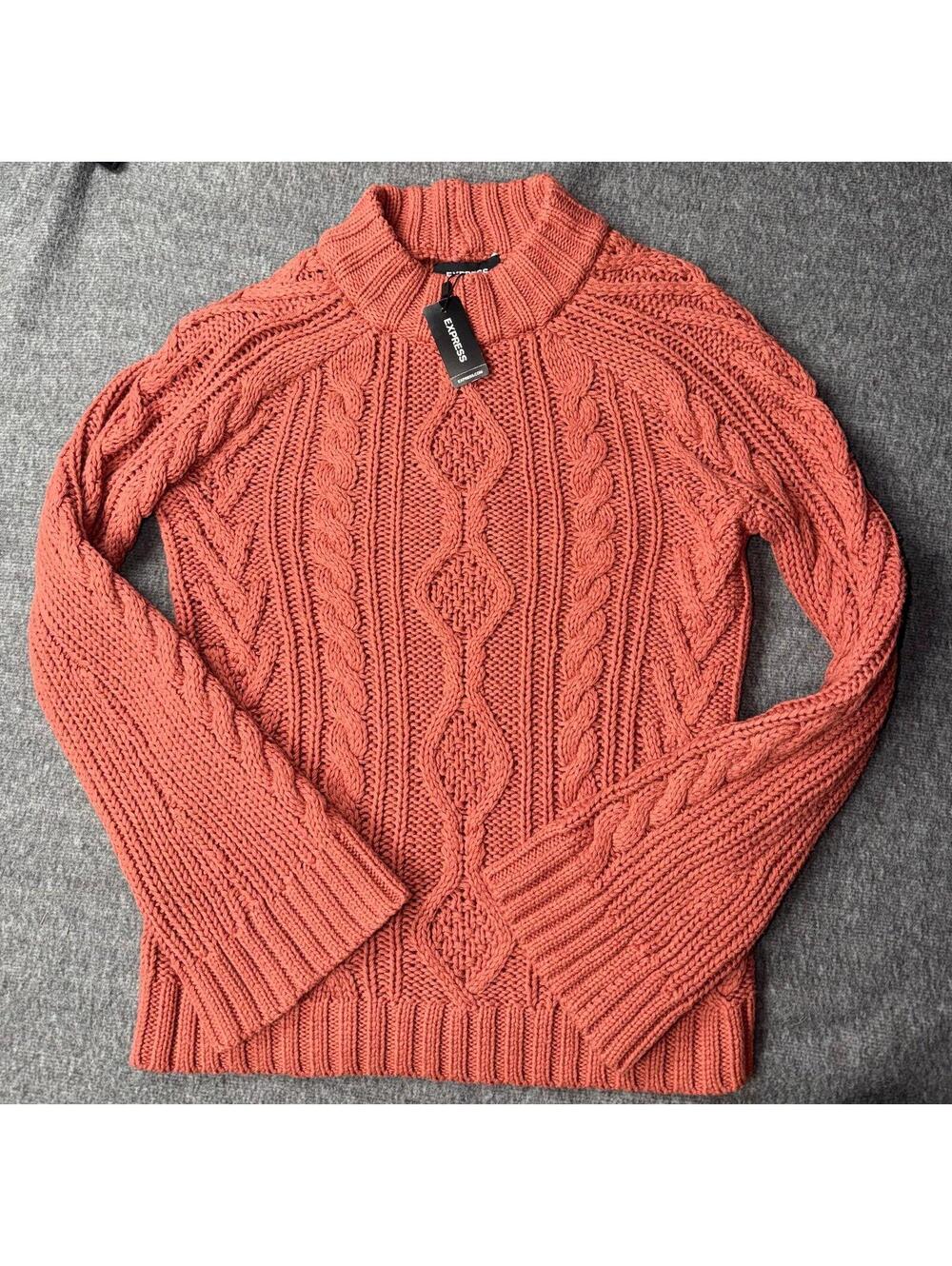 NEW Express Raglan Cable Knit Tunic Sweater Size XS Orange/Pink